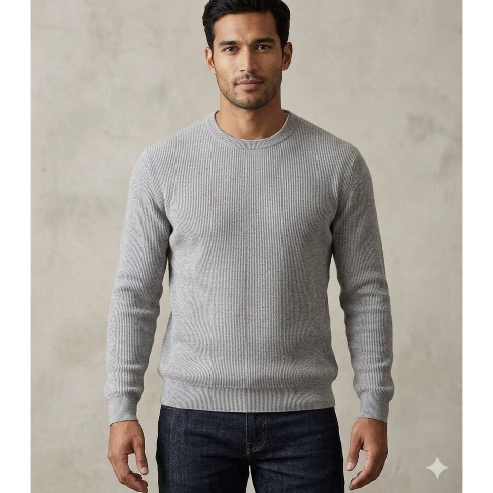 Christian Berg Sweater Mens XXL Gray Waffle Knit Crewneck Thermal Pullover